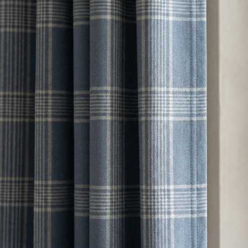 Dusty Blue Plaid Organic Linen Curtains, Farmhouse Windowpane Check Drapes, Cotton Lined or Blackout, 50/100 Wide Custom