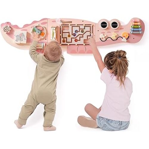 ROBUD Wooden Busy Board for Children - Montessori Learning Toy, Wall Mounted Activity Centre with Gears, Maze, Children's Wooden Toy Gifts for Toddlers, Girls, Boys