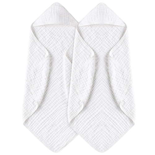 Loguug Muslin Cotton Hooded Baby Towels, 6-Layer Absorbent, Breathable, 32x32 Inch, Set of 2