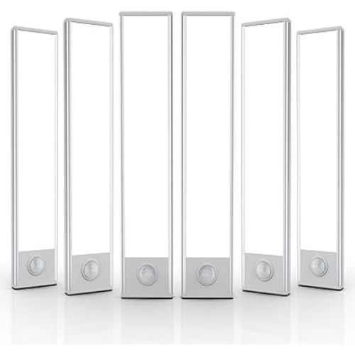 6 Pack Under Cabinet Lighting Wireless, 32 LED Rechargeable Battery Motion Sensor Light Indoor, Stick On Magnetic Closet Lights, Under Counter Lights for Kitchen, Stairs, White 8 in