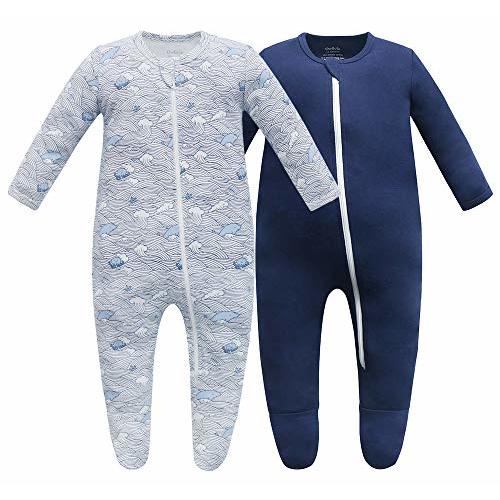 Owlivia Organic Cotton Baby Pajamas, Boys Girls Zip Front Sleep 'N Play Pjs, Footed Sleeper, Long Sleeve