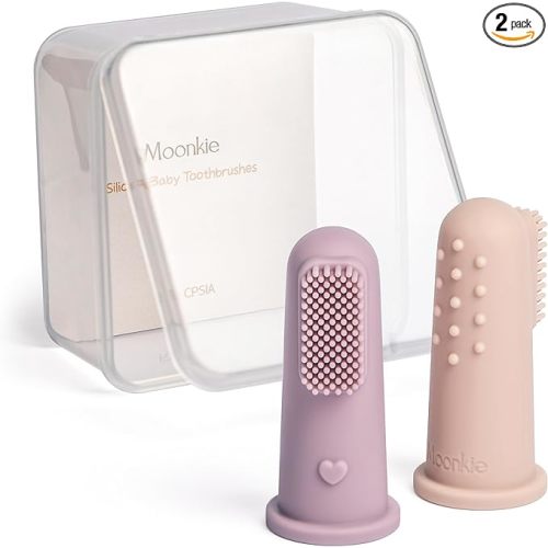 Moonkie Baby Toothbrush Finger Toothbrush Oral Cleaner Kit for 3 Months +, 2 Pcs Small (Blush/Pale Mauve)