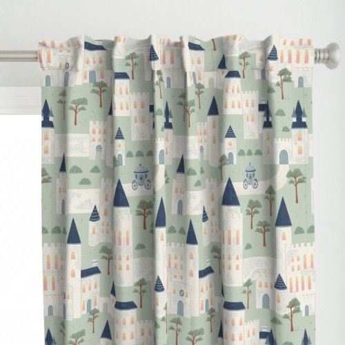 Curtain in Fairytale Princess Castle Courtyard 24in Pastel Green and Navy Blue