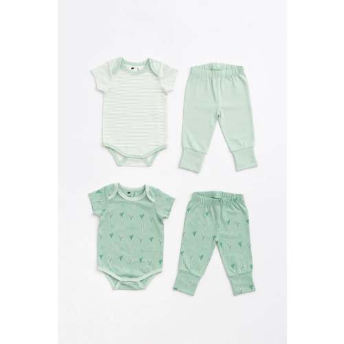 Monica + Andy 4-Piece Short Sleeve Bodysuit Bundle- Green Cactus