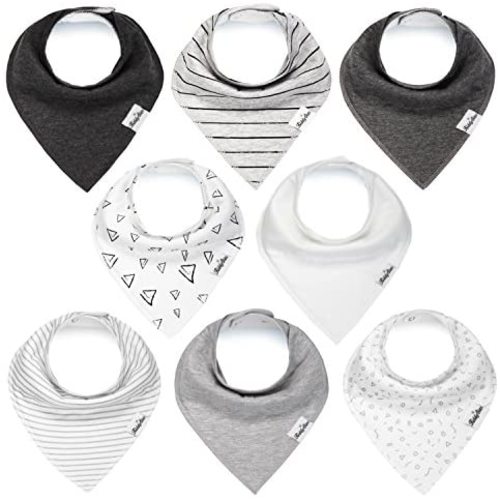 Baby Bandana Drool Bibs for Boys and Girls, Unisex 8 Pack Bib Set with Snaps for Drooling, Teething and Feeding, Soft and Absorbent, Baby Shower Item for Newborn by KiddyStar