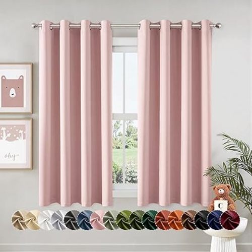 MIULEE Baby Pink Blackout Curtains for Bedroom Living Room 63 Inches Long 2 Panels, Thermal Insulated Room Darkening Drapes Solid Grommet Noise Reduction Light Blocking Window Treatments 50x63 Inch