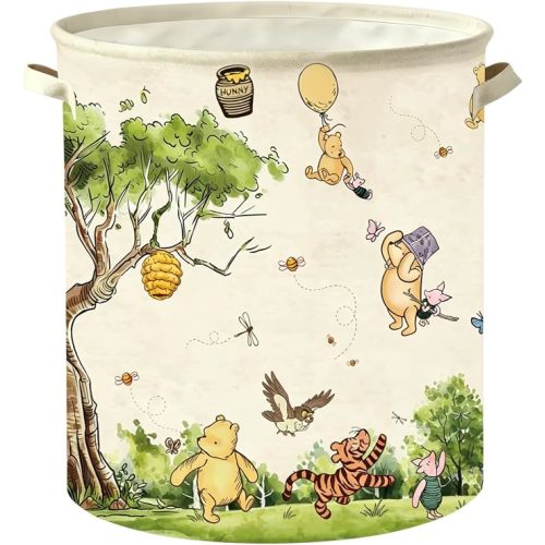 Classic Winnie Nursery Hampers Baby Clothing Hamper Toys Bin 50 x 40 Inch Large Laundry Basket Waterproof Collapsible Canvas Storage Baskets, Neutral Bedroom Decor Supplies