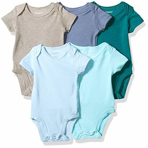 Hanes Unisex-Baby Hanes Baby Bodysuits, Ultimate Flexy Short Sleeve For Boys & Girls, 5-Pack