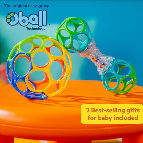 Bright Starts Easy-Grasp Oball Bundle Gift Set - Grasp The Day, Ball and Rattle Toys 2-Pack