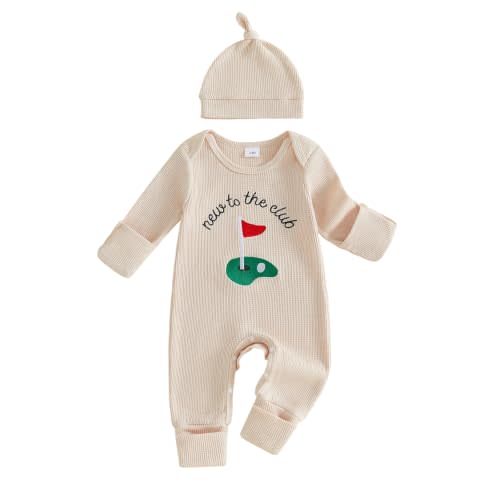 Newborn Baby Boy Fall Outfit Romper Jumpsuit Infant Clothes | Letter Embroidery Long Sleeve Crew Neck Winter Waffle Bodysuit Cute Clothing