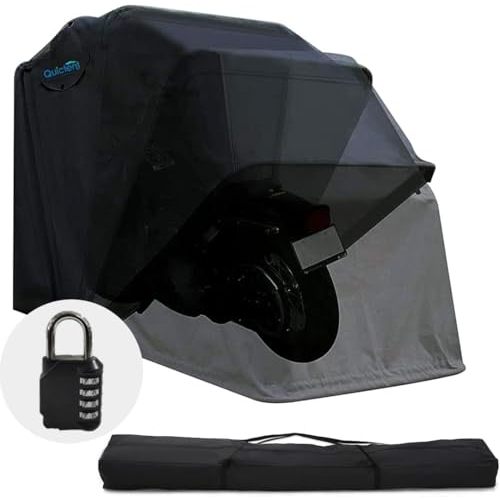 Quictent 136"x 54" Motorcycle Storage Shelter with Code Lock & Carry Bag Heavy Duty Vehicle Shed Cover Garage Tent with 2 Roll-Up Side Windows - Black