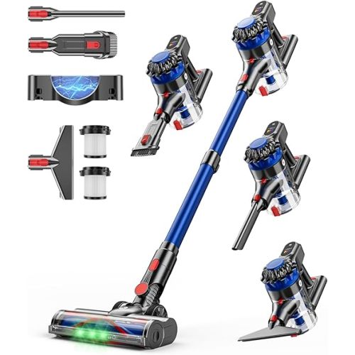 Cordless Vacuum Cleaner, 500W/40Kpa Vacuum Cleaners for Home, 60Mins Stick Vacuum with LED Display, Anti-Tangle & Wall Mount Charging, 8 in 1 Lightweight Vacuum for Hard Floors Carpet Pet Hair