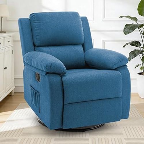 Recliner Chair, 360 Swivel Rocker Chair for Adults, Small Rocking Recliner for Small Spaces, Upholstered Fabric Glider Recliner Nursery