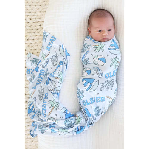 Tiny Tides Personalized Swaddle Blanket | Blue