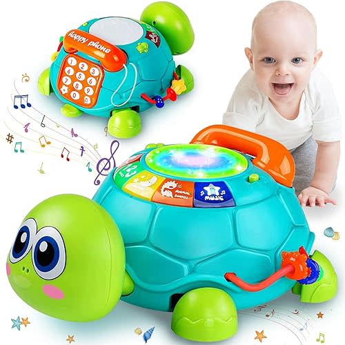Baby Crawling Toys 6 to 12 Months, Infant Turtle Musical Toys with Phone Hand Drum,Baby 7 8 9 10 11 Months 1-2 Year Old Boy Girl Gift Green