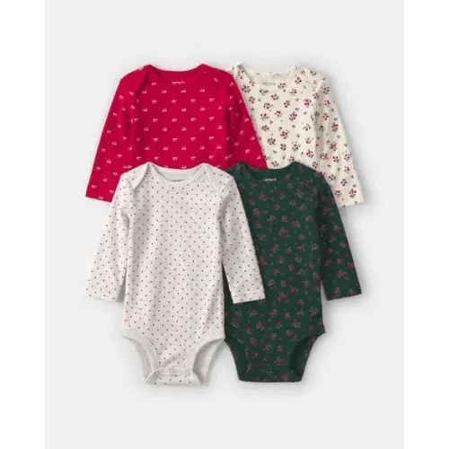 Baby Girl 4-Pack Bow Floral Long-Sleeve Multipack Bodysuits | Carter's