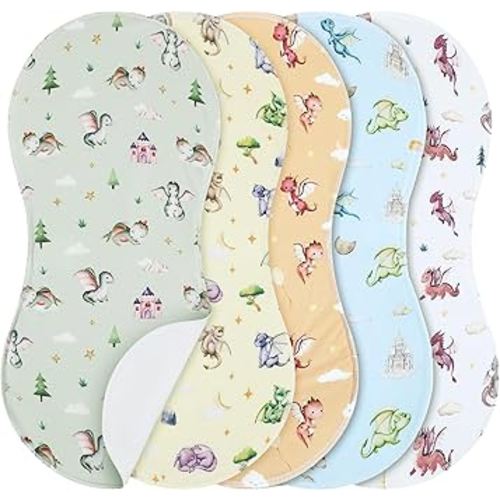 5 Pack Watercolor Dragon Pattern Baby Burp Cloths Soft Absorbent Burping Rags for Newborns 19"x9" Spit up Cloths for Boy Girl Newborn Baby Shower Registry Gifts Set Nursery Decor