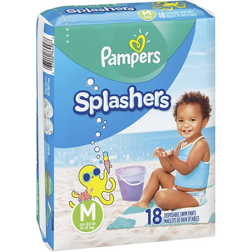 Pampers Splashers Swim Diapers Disposable Swim Pants, Medium (20-33 lb), 18 Count (Pack of 2) Twin Pack