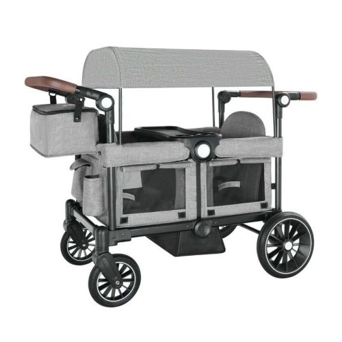 Kinder King Folding Wagon Stroller for 2 Kids, Adjustable Handle, All-Terrain Shock-Absorbing Wheel, Detachable Tray, Diaper Bag