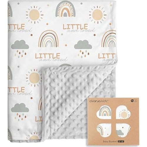 Baby Blankets for Unisex Boys Girls - Super Soft Clouds Rainbow Nursery Minky Blankets, 30 x 40 Inch Dotted Fleece Backing, Printed Bed Throws Newborn