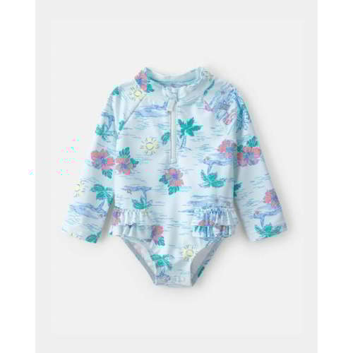 Baby Girl Tropical Beach Long-Sleeve Rashguard Swimsuit - Blue | Carter's