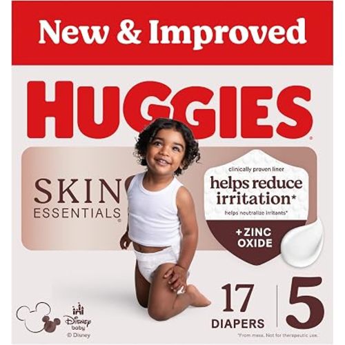 Huggies Size 5 Diapers, Skin Essentials Baby Diapers, Size 5 (27+ lbs), 17 Count, Packaging May Vary