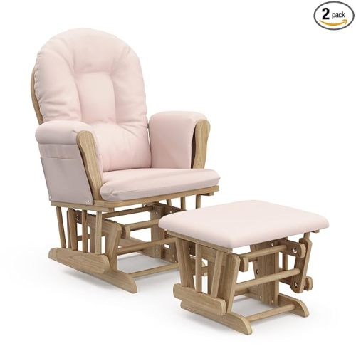 Storkcraft Premium Hoop Glider & Ottoman, Natural/Pink