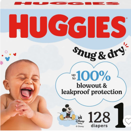 Huggies Size 1 Diapers, Snug & Dry Newborn Diapers, Size 1 (8-14 lbs), 128 Count, Packaging May Vary