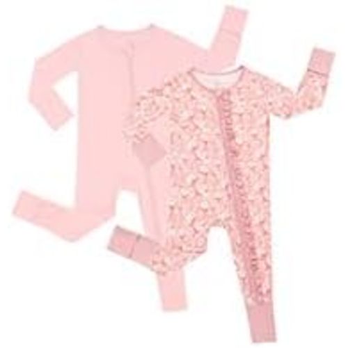 JunNeng 2Pcs Baby Girl Viscose from Bamboo Sleeper with Mitten Cuffs, 2 Way Zipper Romper, Sleep N' Play Pjs 0-18 Months