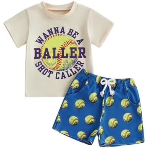 Toddler Baby Boy Summer Clothes Short Sleeve Embroidery Baseball T-shirt & Plaid Shorts Set 2 Piece Outfit