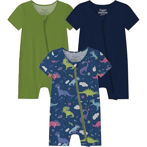 Jimonda Baby Boy Romper 3 Pack Baby Girl Short Sleeve Pajamas 2 Way Zipper Summer Newborn Clothes Unisex Summer Outfits