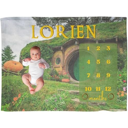 Month Baby Milestone Blanket, Hobbit Hole Baby Milestone Blankets, LOTR Gift, Custom Name Blanket, Personalized Growth Track Blankets, Nerdy Baby Gift, Newborn Shower Gift, Monthly Milestone