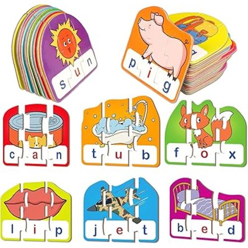 CVC Puzzle Cards for Kids - CVC Word & Phonics Games, Speech Therapy Toys for Toddlers - 3 Alphabet Letter Word Puzzles, Learning Spelling Games - Preschool Kindergarten Classroom Must Haves