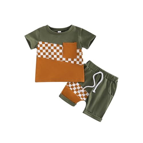 SUREPOCH Baby Boy Clothes Set Summer Toddler Short-Sleeve Shirt & Elastic Waist Shorts Set For Baby Boy Outfits