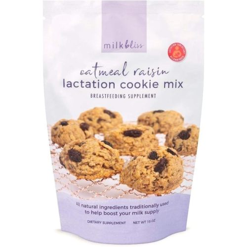 MilkBliss Lactation Cookies Mix- Oatmeal Raisin Breastfeeding Cookie Supplement Support for Breast Milk Increase- 15oz