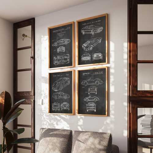 Vintage Car Patent Print Set: Automotive Blueprint Art, Mid-Century to 2000s