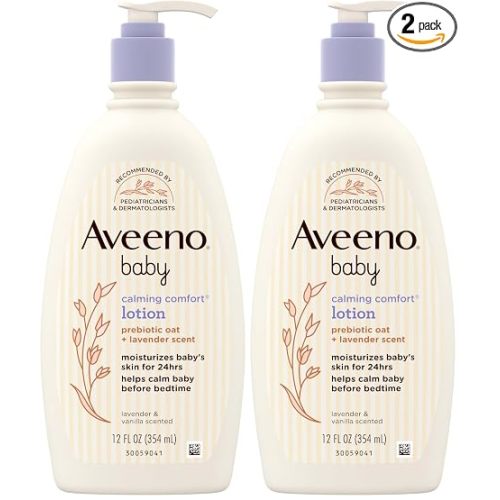 Aveeno Baby Calming Comfort Moisturizing Body Lotion with Relaxing Lavender & Vanilla Scents, Non-Greasy Baby Lotion, Nourishing Prebiotic Oatmeal, & No added parabens 12 fl. oz (Pack of 2)