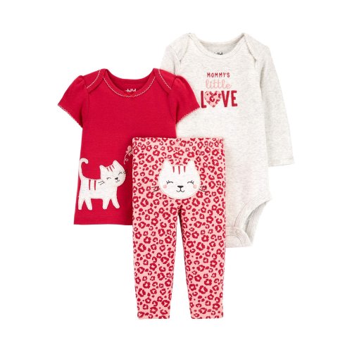 Child of Mine by Carter's Baby Girl Bodysuit, T-shirt & Leggings, 3pc Outfit Set