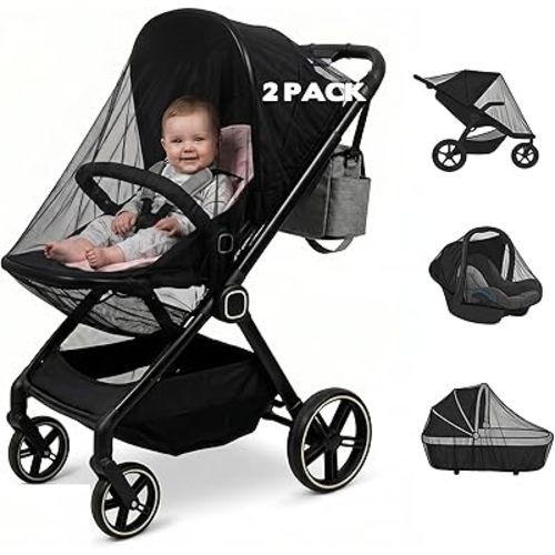 2 Pack Universal Baby Mosquito Net for Stroller Crib Bassinet Mesh Netting Infant Mosquito Cover for Car Seat and Pram