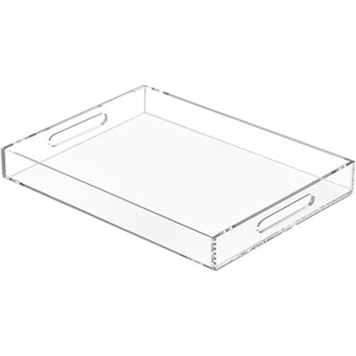 NIUBEE Clear Serving Tray 12x16 Inches -Spill Proof- Acrylic Decorative Tray Organiser for Ottoman Coffee Table Countertop with Handles