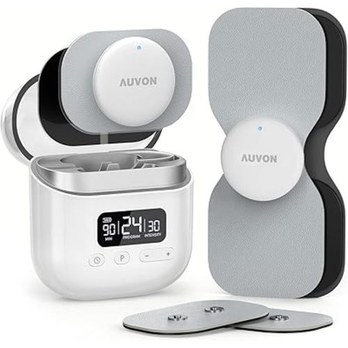AUVON Wireless 24 Modes TENS Unit Muscle Stimulator for Pain Relief, Smart Rechargeable TENS Machine with Dual Size 6 TENS Pads for Physical Therapy, Pocket-Size TENS Device for Shoulder & Back Pain