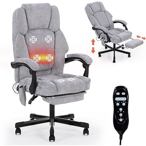 Massage Office Chair with Foot Rest,High Back & Heat 6 Vibration Points, Executive Desk Chair,Big and Tall Office Chair 400lbs, Comfortable Ergonomic Reclining Managerial Chair, Grey