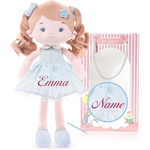 LeyaDoll Personalized Soft Baby Doll Toys (16''), My First Baby Rag Doll for 1 Year-Old Girl Birthday Gift, Christmas Plush Toys Gift for Toddler Kids Infants-Daydream Melia Girl-Blue