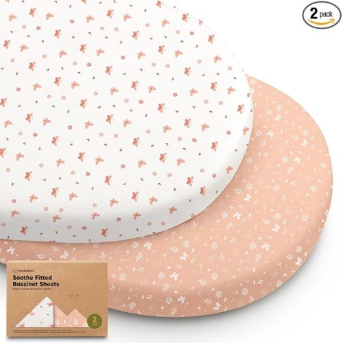 2-Pack Organic Baby Bassinet Sheets Boys, Girls - 100% Cotton Bassinet Mattress Sheets Compatible with Halo Bassinest Swivel Sleeper, Graco, Baby Delight,Universal Bassinet Fitted Sheets(Butterflies)
