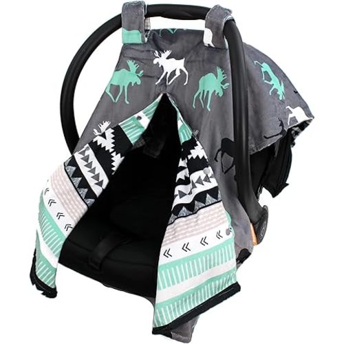 Dear Baby Gear Car Seat Cover for Boys & Girls - Baby Carseat Canopy w/Snap Opening - Infant Seat Cover - Stroller & Nursing Covers - Newborn Carrier Canopy - 40x30 (Mint Moose, Black Grey Aztec)