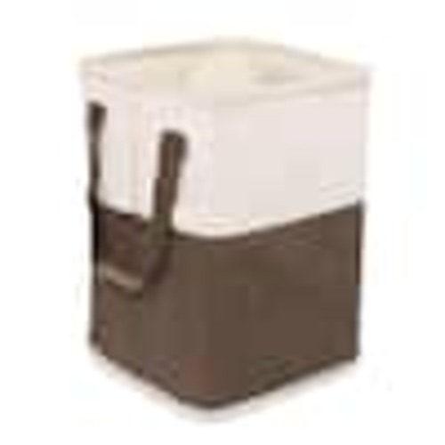 BirdRock Home Brown and White Canvas Laundry Bin with Handles, Minimal, Square Laundry Room Hamper BRD1229