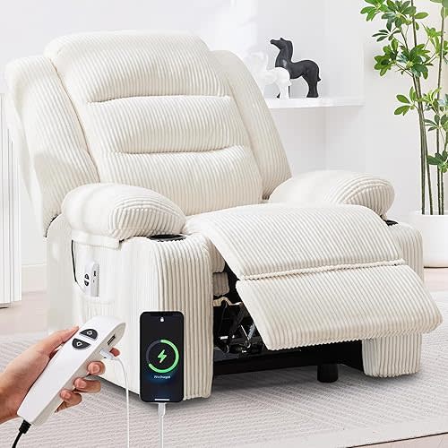 Hicosit Power Recliner Chair with Cup Holders, Electric Recliner Chair for Adults, Living Room Reclining Chair, Home Theater Seating Lounge Chair (1, Stripe White)