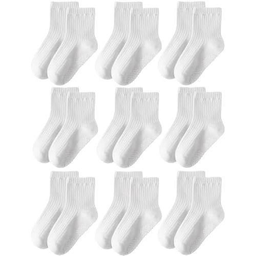 Toddler Grip Socks Non Slip Crew Socks Cute Seamless Cotton Socks for Baby Boys Girls Infants Kids 9 Pairs