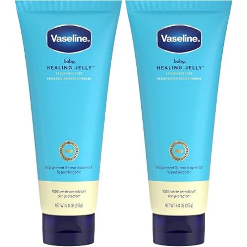 Vaseline Baby Healing Jelly 100% White Petrolatum Skin Protectant 1 ct for Preventing & Treating Diaper Rash, with a Hypoallergenic, Pediatrician-Recommended Formula, 6.8 OZ (Pack of 2)
