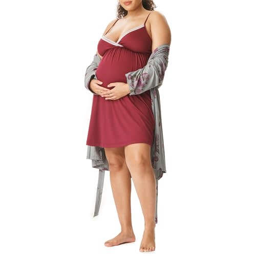 Motherhood Maternity Womens Nursing Nightgown and Robe Set for Labor Delivery and Breastfeeding